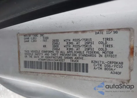 1999 Toyota Tacoma из США, поврежденный, VIN 4TAWM72N4XZZ44305